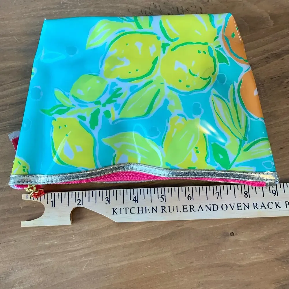 Lily Pulitzer Estee Lauder PVC Plastic Cosmetic Makeup Bag Clutch Floral Green